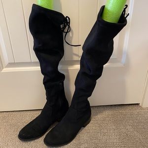 Thigh high black suede boots